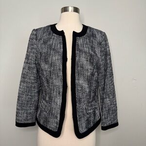 Talbots Tweed Blazer Size 8 jacket career black white